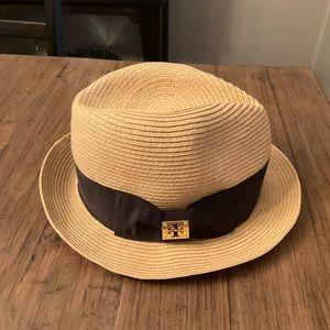 Tory Burch Natural Woven Straw Fedora Hat